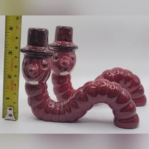 Cute Vintage Ceramic Worms 🪱 Approx 4" H 5" W Maroon in color